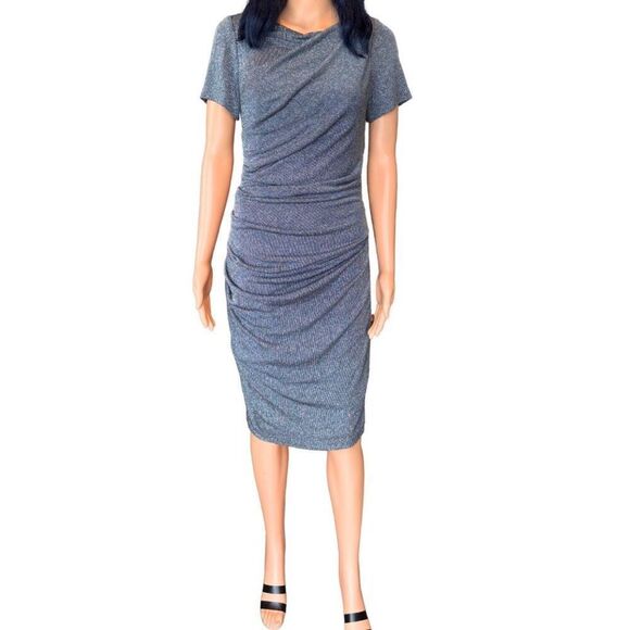Betsy & Adam Ruched Glitter Knit Sheath Knee Length Dress Size 6 NEW - Picture 3 of 7